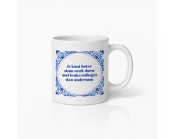 Grappige Nederlandse Spreuk Mok – 330ml Delfts Blauwe Stijl Koffiebeker – Perfect Cadeau voor Collega’s & Kantoorliefhebbers
