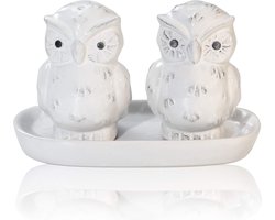 Grappige porseleinen zout- en peperstrooiers, ondeugende zoutstrooiers, kruidendispenser, housewarming cadeau, huwelijkscadeau, verjaardagscadeau voor koppels, koppels (uil wit)