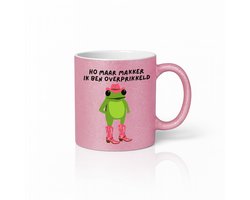 Grappige Roze Kikker Mok – “Ho Maar Makker Ik Ben Overprikkeld” – Leuke Cowboylaarsjes Design – Perfect Cadeau voor Stress & Humor Liefhebbers – 330ml Keramische Beker