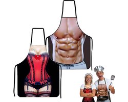 Grappige Schorten voor Koppels, 2 Stuks, Humoristische Koksschorten, Perfecte Cadeaus voor Kerst en Barbecues, Unieke Keukenaccessoires