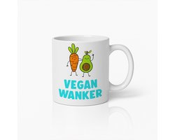 Grappige Vegan Mok 330ml – Vegan Wanker Koffiebeker met Schattige Avocado en Wortel – Humoristisch Cadeau voor Veganisten