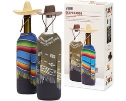 Grappige Wijnaccessoires Set: 2 Fleskoelers en 2 Cowboy Flesstoppers voor Rode en Witte Wijn