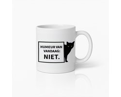 Grappige Zwarte Kat Mok – ‘Niet Vandaag’ Beker voor Kattenliefhebbers en Sarcastische Ochtenden