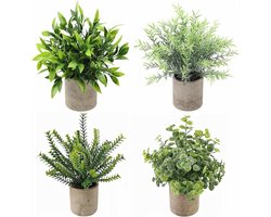 Gras Kunstplanten - Set van 4 Nepplanten in Grijze Potten - 78 x 24 cm - Woondecoratie voor Slaapkamer Keuken WoonkamerNavigatorMove Badkamer - Balkon Kantoor Vensterbank