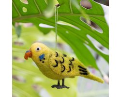Grasparkiet Groen Vogel Vilt - Homedeco Hanger - 15x8cm - Fairtrade