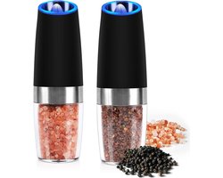 Gravity elektrische zout- en pepermolen, Elektrische peper- en zoutmolen met instelbare grofheid Zoutmolen, Pepermolen Automatische Switch Spices Shaker voor vaste kruiden Set van 2 (Zwart)