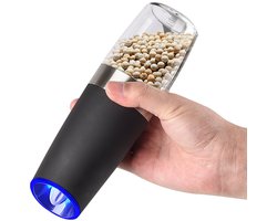 Gravity elektrische zout- en pepermolenset, automatische zout- en pepermolenset met led-lampje, op batterijen, instelbare grofheid, grote capaciteit, geschikt voor thuiskeukens en barbecues