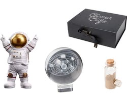 GreatGift® - Meteoriet Stof + Magneet - Edelstenen - Cadeaupakket Met echte Meteorieten - Meteoriet stof in Glazen Pot- Astronaut - Glazen 3D bol - Heelal - Astrologie - Universum -