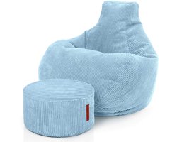 Green Bean® Corduroy Zitzak met Voetenbank - Zitzakken voor de Woonkamer, Slaapkamer, Zitzak voor Volwassenen Lichtblauw