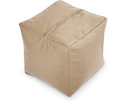 Green Bean © Zitzak Hocker 40x40x40cm met EPS korrel vulling - Lage zitpoef of zitzak - voor Kinderen en Volwassenen - Creme Wit