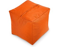 Green Bean © Zitzak Hocker 40x40x40cm met EPS korrel vulling - Lage zitpoef of zitzak - voor Kinderen en Volwassenen - Oranje