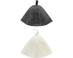 Green Glow - 2 stuks vilten saunahoed grijs en wit voor thuis, reizen, sauna's