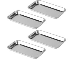 Green Glow - 4-delige roestvrijstalen set serveerplaten voor laboratorium en keuken.