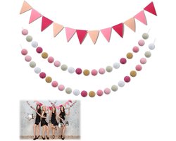 Green Glow - Vilten Ballen Slinger van Wol voor Slaapkamer, Kerst en Bruiloft Decoratie