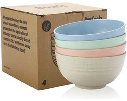green-goose® Duurzame Bio-based Set Kommen | 4 Stuks | Blauw, Roze, Groen en Creme | 12x6x5 cm | Vaatwasserbestendig | Ideaal voor Camping, Vakantie, Picknick