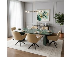 Green Marble Eetkametafel - Marmer onderstel - Deens Ovaal