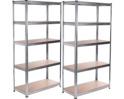 GreenBlue - Set van 2 - 5 planken - Opbergrek / Stellingkast -voorraadkast -Magazijnstelling - 180x90x40cm - Metaal
