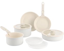 GreenChef Click Pannenset 11-delig – PFAS-vrij – Afneembare Handgreep – Keramische Antikleeflaag – Inductie pannenset – Stapelbaar - Ovenbestendig tot 200°C – Crème