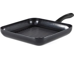 GreenChef Diamond Grillpan 28x28cm - PFAS-vrije antikleeflaag - Grillpan inductie - Keramische pan - Ovenbestendig tot 160°C - Koelgreep - Zwart