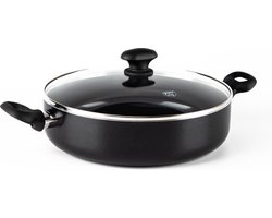 GreenChef Diamond Hapjespan 28cm met deksel - 4.25L - PFAS-vrije antikleeflaag - Hapjespan inductie - Keramische pan - Ovenbestendig tot 160°C - Koelgreep - Glazen deksel - Zwart