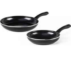 GreenChef Diamond Koekenpannenset 2-delig - 20/28cm - PFAS-vrije antikleeflaag - Pannenset inductie - Keramische pan - Ovenbestendig tot 160°C - Koelgreep - Zwart