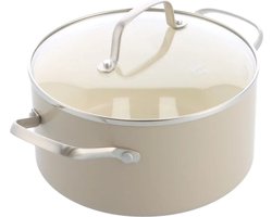GreenChef Nordics keramische inductie kookpan met deksel 18cm/2.1L - PFAS-vrij - Inductie pan - Vaatwasserbestendig - Ovenbestendig tot 220°C - Keramische antiaanbaklaag - Crème