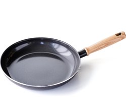 GreenChef Vintage Koekenpan 26cm - PFAS-vrije antikleeflaag - Wokpan inductie - Keramische pan - Ovenbestendig tot 160°C - Houten handgreep - Koelgreep - Zwart