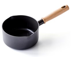 GreenChef Vintage Steelpan 16cm - 1.6L - PFAS-vrije antikleeflaag - Steelpan inductie - Keramische pan - Ovenbestendig tot 160°C - Houten handgreep - Koelgreep - Zonder deksel - Zwart