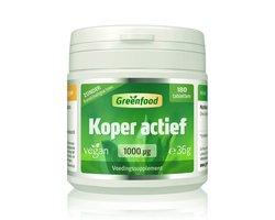 Greenfood Koper actief, 1.000 µg (1 mg), hoge dosis, 180 tabletten, veganistisch - Zonder kunstmatige toevoegingen. Zonder genetische manipulatie.