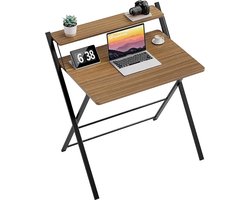 GreenForest Small Folding Computer Desk with Shelf, No Assembly Required, 75 x 52 cm Desk for Home Office, Small Work Table, Brown