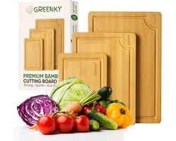 Greenky Snijplanken Hout – Borrelplank – Snijplankenset 3-Delig – Bamboe Snijplank - Met Sapgeul - Serveerplank Organisch Bamboe – Kaasplank - Tapasplank Luxe Design – Hygiënisch en Duurzaam - Snijplank