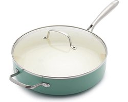 GreenLife Artisan Hapjespan 30cm - 4.8L - PFAS-vrije antikleeflaag - Hapjespan inductie - Keramische pan - Ovenbestendig tot 220°C - Met glazen deksel - Turkoois