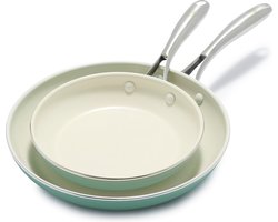 GreenLife Artisan Koekenpannenset 2-delig - 20/26cm - PFAS-vrije antikleeflaag - Pannenset inductie - Keramische pan - Ovenbestendig tot 220°C - Turkoois