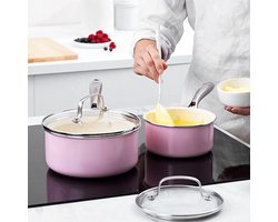 GreenLife Artisan Roze 4-delige steelpanset met deksel - inductie - anti-aanbak - PFAS-vrij