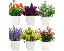 GreenLuxe Kunstplanten in Witte Pot – Set van 6 Stuks – Decoratieve Nepplanten – Kunstbloemen voor Woonkamer, Kantoor & Balkon