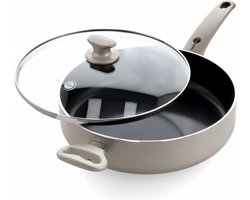 Greenpan Cambridge Bronze Hapjespan 28cm met deksel - 4.2L - PFAS-vrije antikleeflaag – Hapjespan inductie - Keramische pan - Koudgrepen pan – Ovenbestendig tot 160°C – Vaatwasserbestendig – Brons