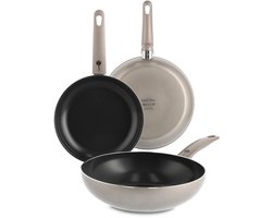 GreenPan Cambridge Bronze Pannenset 3-delig - Koekenpan 24 cm + 28 cm + Wokpan 28 cm - PFAS-vrije antiaanbaklaag - Inductie pannenset - Ovenbestendig tot 180°C - Koudgrepen - Zonder deksel - Brons