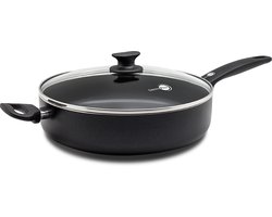 GreenPan Cambridge Hapjespan 28cm met deksel - 4.2L - PFAS-vrije antikleeflaag – Hapjespan inductie - Keramische pan – Ovenbestendig tot 160°C – Koudgrepen - Met glazen deksel - Zwart
