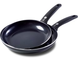 GreenPan Cambridge Koekenpannenset 2-delig - 24/28cm -PFAS-vrije antikleeflaag - Pannenset inductie - Keramische pan - Ovenbestendig tot 160°C - Koudgrepen - Zwart