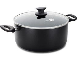 GreenPan Cambridge Kookpan 24cm - 5L - PFAS-vrije antikleeflaag - Inductie kookpan - Keramische pan - Ovenbestendig tot 180°C - Koudgrepen - Glazen deksel - Zwart