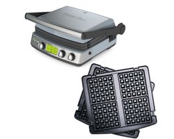 GreenPan Elite Contact Grill - PFAS-vrije antikleeflaag - LCD-display - Antislip - Vermogen: 2200 W - Koudgreep - Met extra wafelplaten - Blue haze