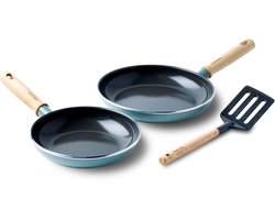 GreenPan Mayflower Koekenpannenset 3-delig - 20/24 cm - PFAS-vrije antikleeflaag - Pannenset inductie - Keramische pan - Niet ovenbestendig - Koudgrepen - Blauw