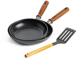 GreenPan Mayflower Pro 3-delige set - grijs - houten handvat - PFAS-vrij