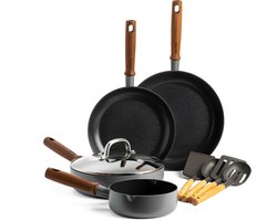 GreenPan Mayflower Pro 9-delige set - grijs - houten handvat - PFAS-vrij
