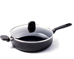 GreenPan Memphis Hapjespan 28cm met deksel - 4.2L - PFAS-vrije antikleeflaag – Hapjespan inductie - Keramische pan - Ovenbestendig tot 160°C - Koudgrepen - Met glazen deksel - Zwart