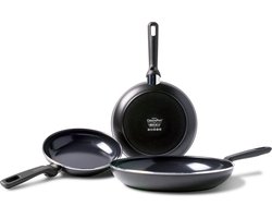 GreenPan Memphis Koekenpannenset 3-delig - 20/24/28cm - PFAS-vrije antikleeflaag - Pannenset inductie - Keramische pan - Ovenbestendig tot 160°C - Koudgrepen - Zwart