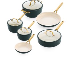 GreenPan Padova Dennengroen Keramische Inductie 10-delige pannenset - PFAS-vrij - Inductie pannenset - Ovenbestendig tot 200°C - Vaatwasserbestendig