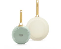 GreenPan Padova Keramische Antiaanbaklaag Koekenpannenset 2-delig - Ø 20-26cm - PFAS-vrij - Inductie pannenset - Inductie Koekenpan - Inductie koekenpan - Ovenbestendig tot 200°C - Vaatwasserbestendig - RVS handgrepen - zonder deksels - Muntgroen