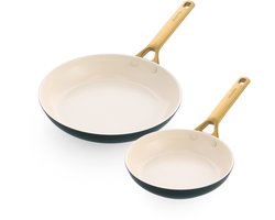 GreenPan Padova Koekenpannenset - Keramisch - 2-delig - 20 en 26cm - PFAS-vrij - Inductie koekenpannenset - Ovenbestendig tot 200°C - Vaatwasserbestendig - RVS handgrepen – Dennengroen