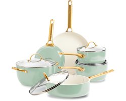GreenPan Padova Mint Green Keramische Inductie Pannenset 10-delig - PFAS-vrij - Inductie pannenset - Inductie hapjespan - Inductie koekenpan - Ovenbestendig tot 200°C - Vaatwasserbestendig - RVS handgrepen - Met deksels - Muntgroen